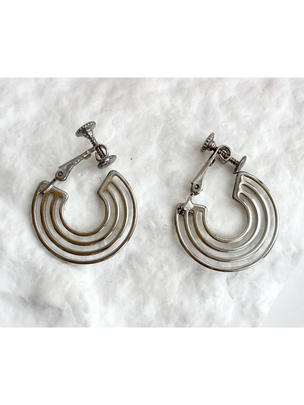 Silver Toned Geometric 80's Style Hoops Costume Jewelry Hoop Earrings
